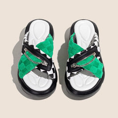 Checkerboark  Zipper Sandals Newgew