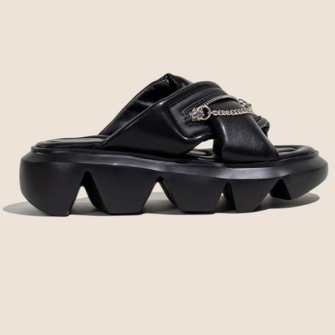Checkerboark  Zipper Sandals Newgew