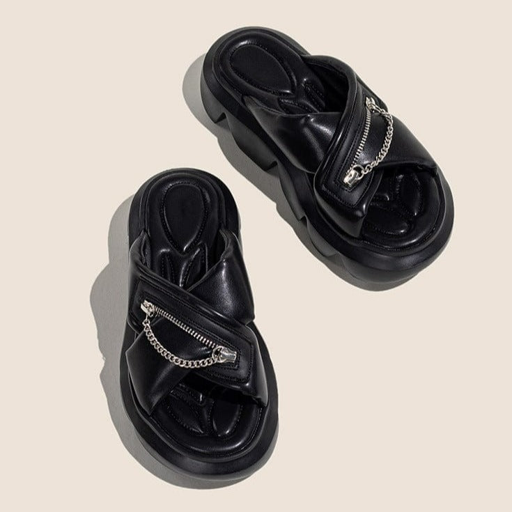 Checkerboark  Zipper Sandals Newgew