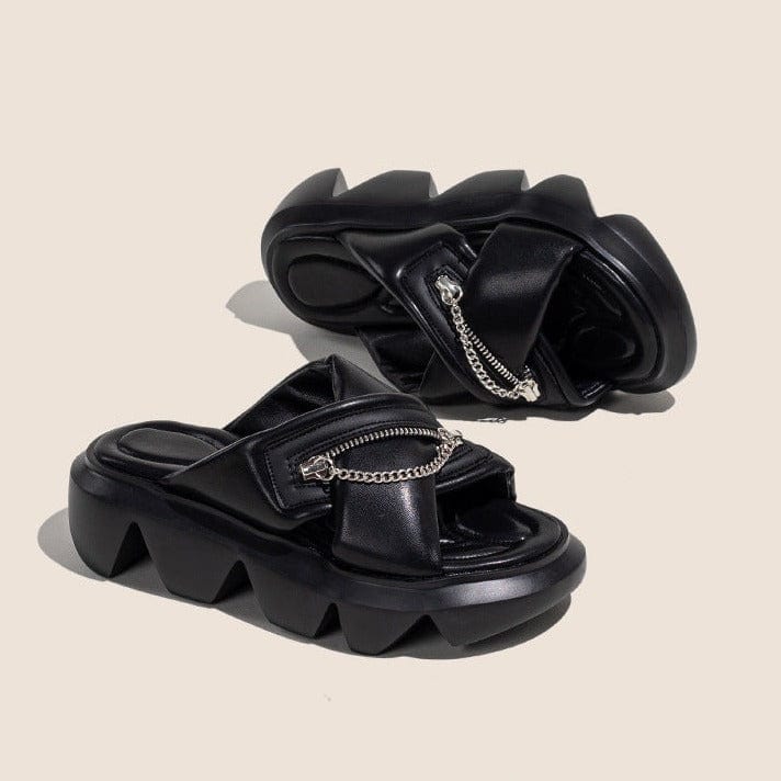Checkerboark  Zipper Sandals Newgew