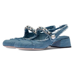 Square-toe Chain Decor Sandals Newgew