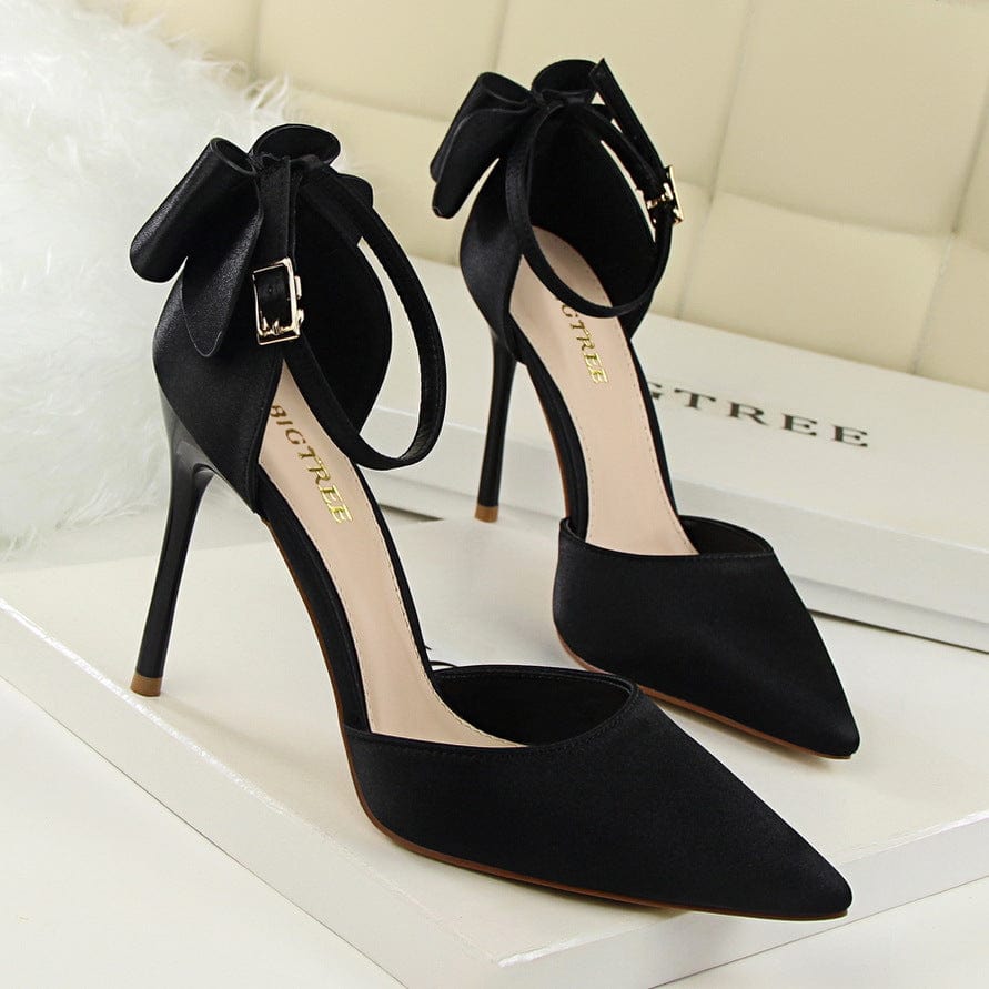 Bow Decor Satin Stiletto Pumps Newgew