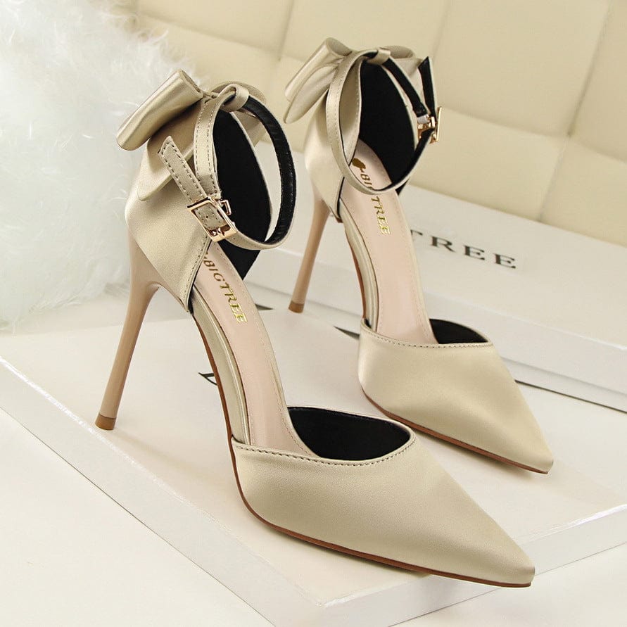 Bow Decor Satin Stiletto Pumps Newgew