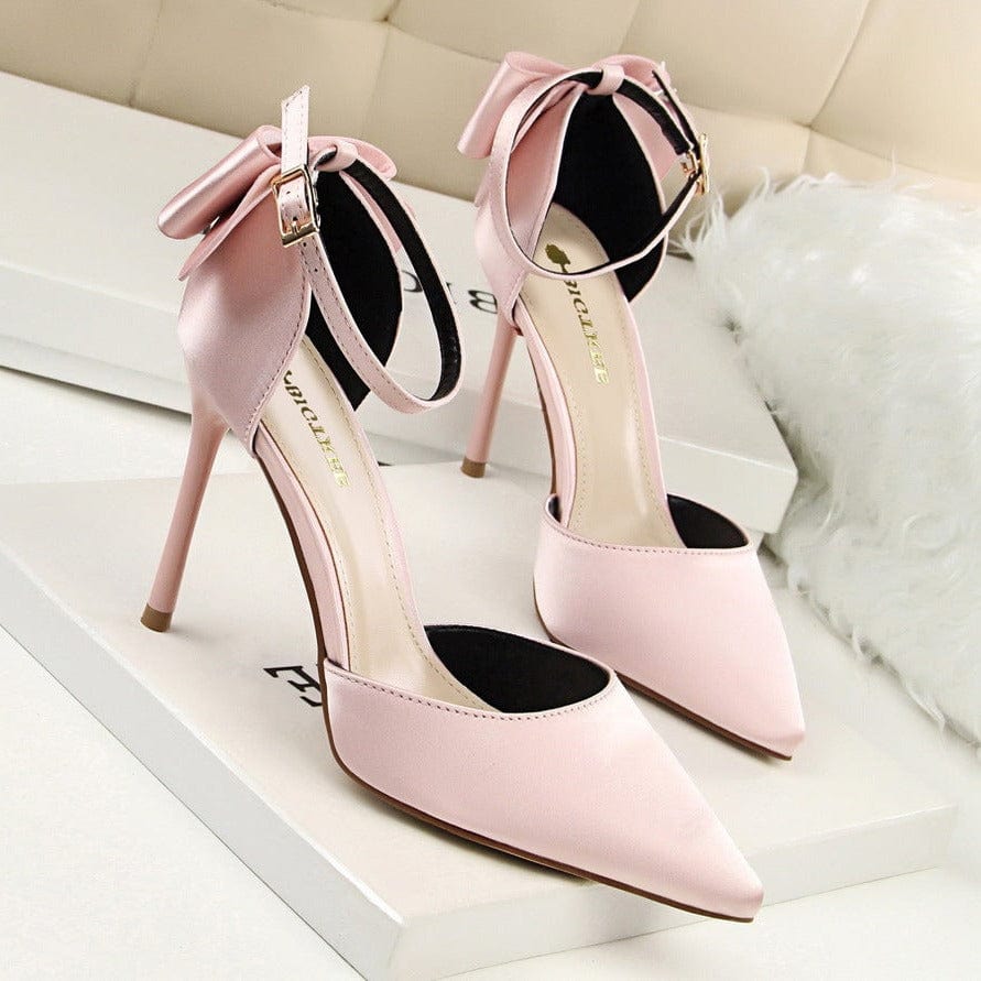 Bow Decor Satin Stiletto Pumps Newgew