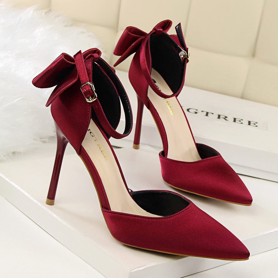 Bow Decor Satin Stiletto Pumps Newgew
