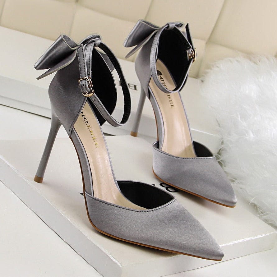 Bow Decor Satin Stiletto Pumps Newgew