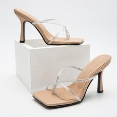 Rhinestone Decor Heel Sandals Newgew