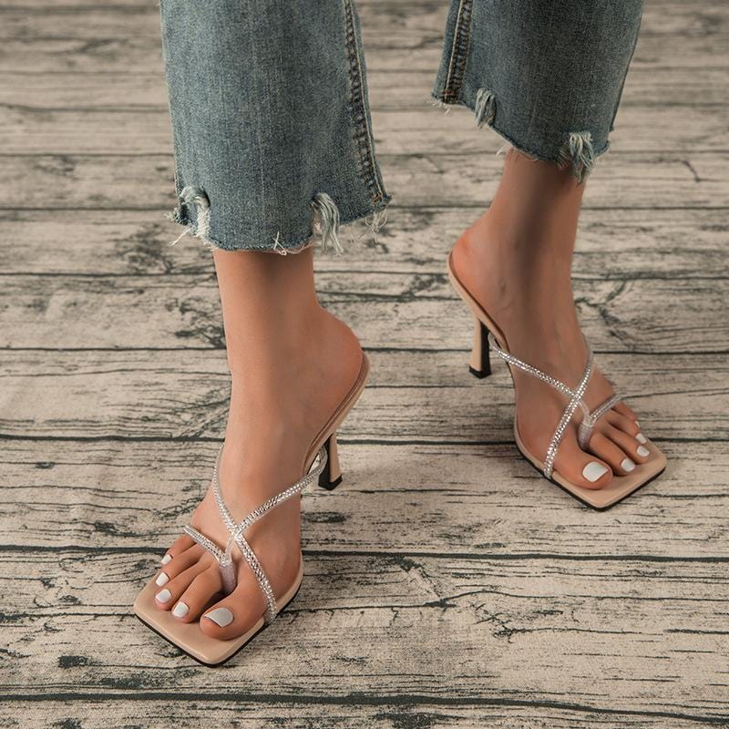 Rhinestone Decor Heel Sandals Newgew
