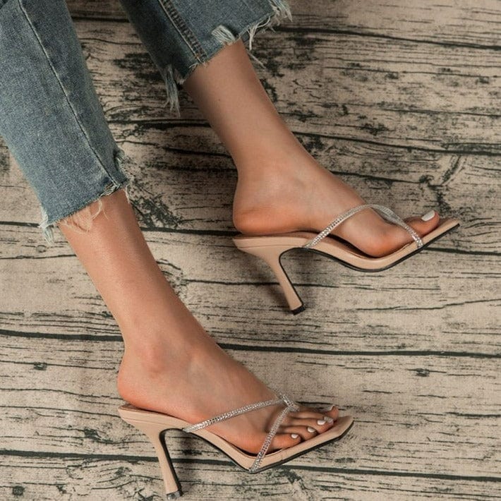 Rhinestone Decor Heel Sandals Newgew
