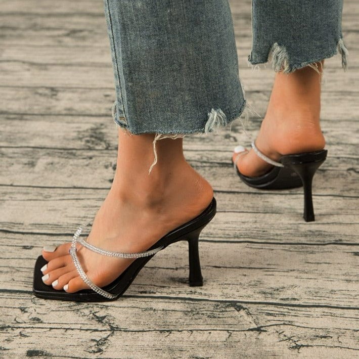Rhinestone Decor Heel Sandals Newgew
