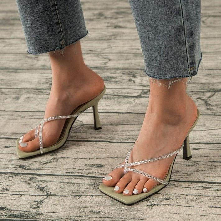 Rhinestone Decor Heel Sandals Newgew