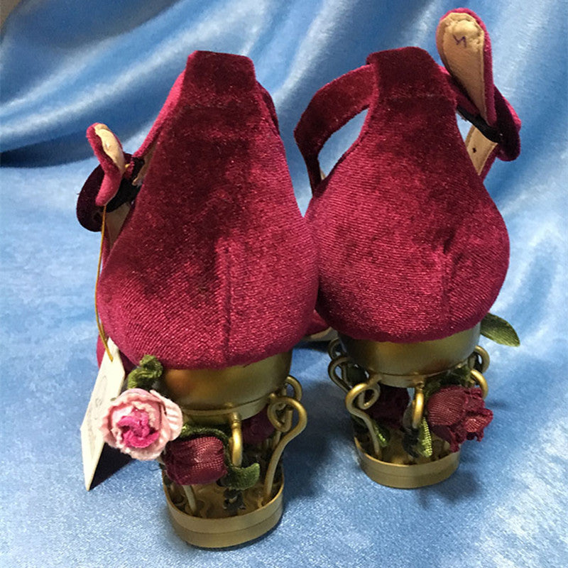 Novelty Ankle Strap Pumps with Rose Cage Heels Newgew