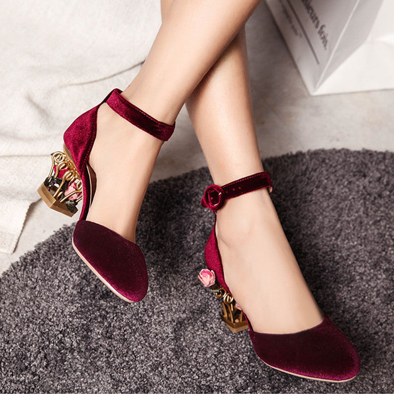 Novelty Ankle Strap Pumps with Rose Cage Heels Newgew