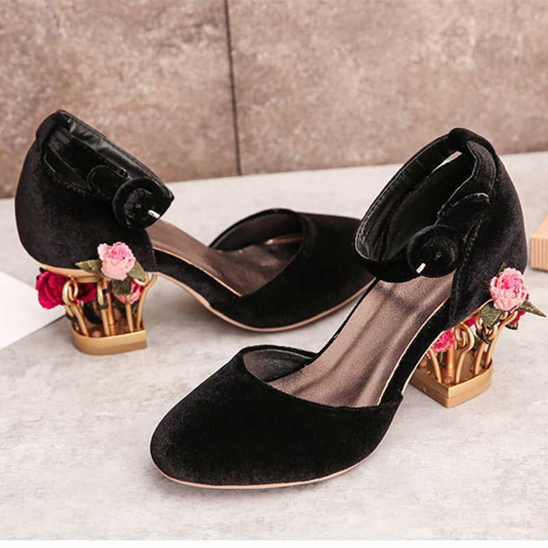Novelty Ankle Strap Pumps with Rose Cage Heels Newgew