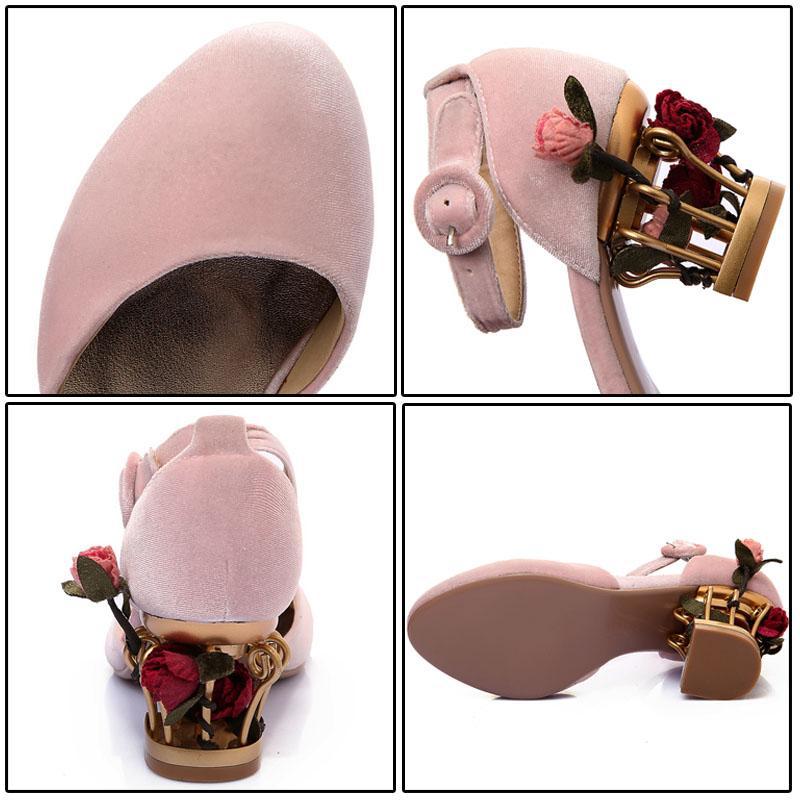 Novelty Ankle Strap Pumps with Rose Cage Heels Newgew