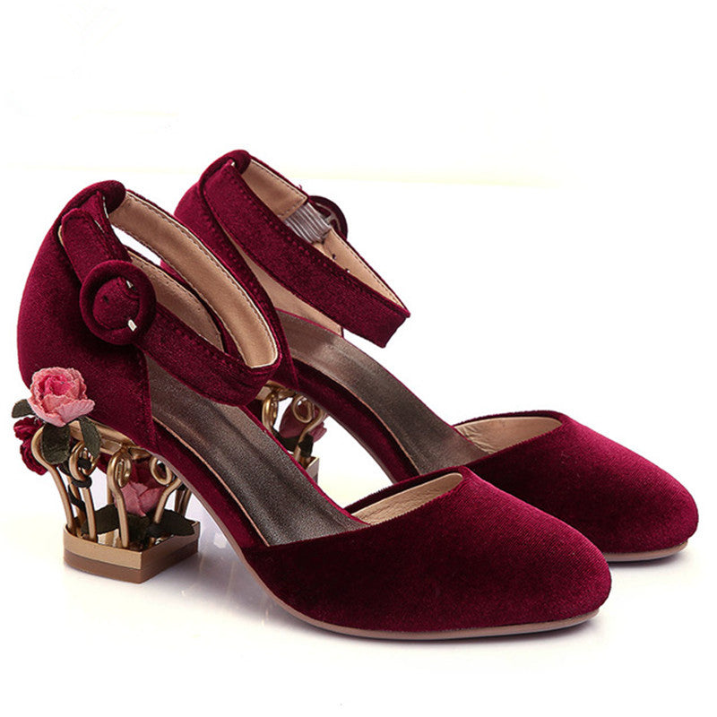Novelty Ankle Strap Pumps with Rose Cage Heels Newgew