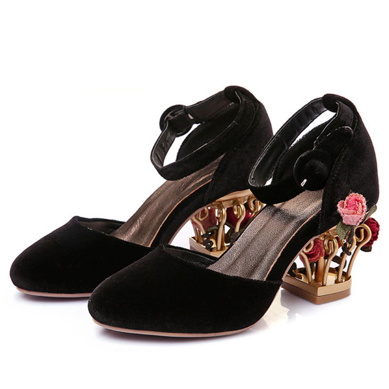 Novelty Ankle Strap Pumps with Rose Cage Heels Newgew
