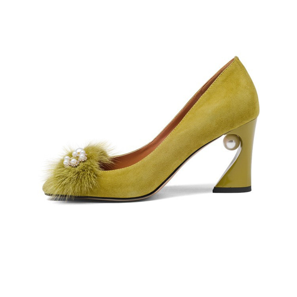 Elegant Square Toe Pumps Heels with Pearl NEW GEW