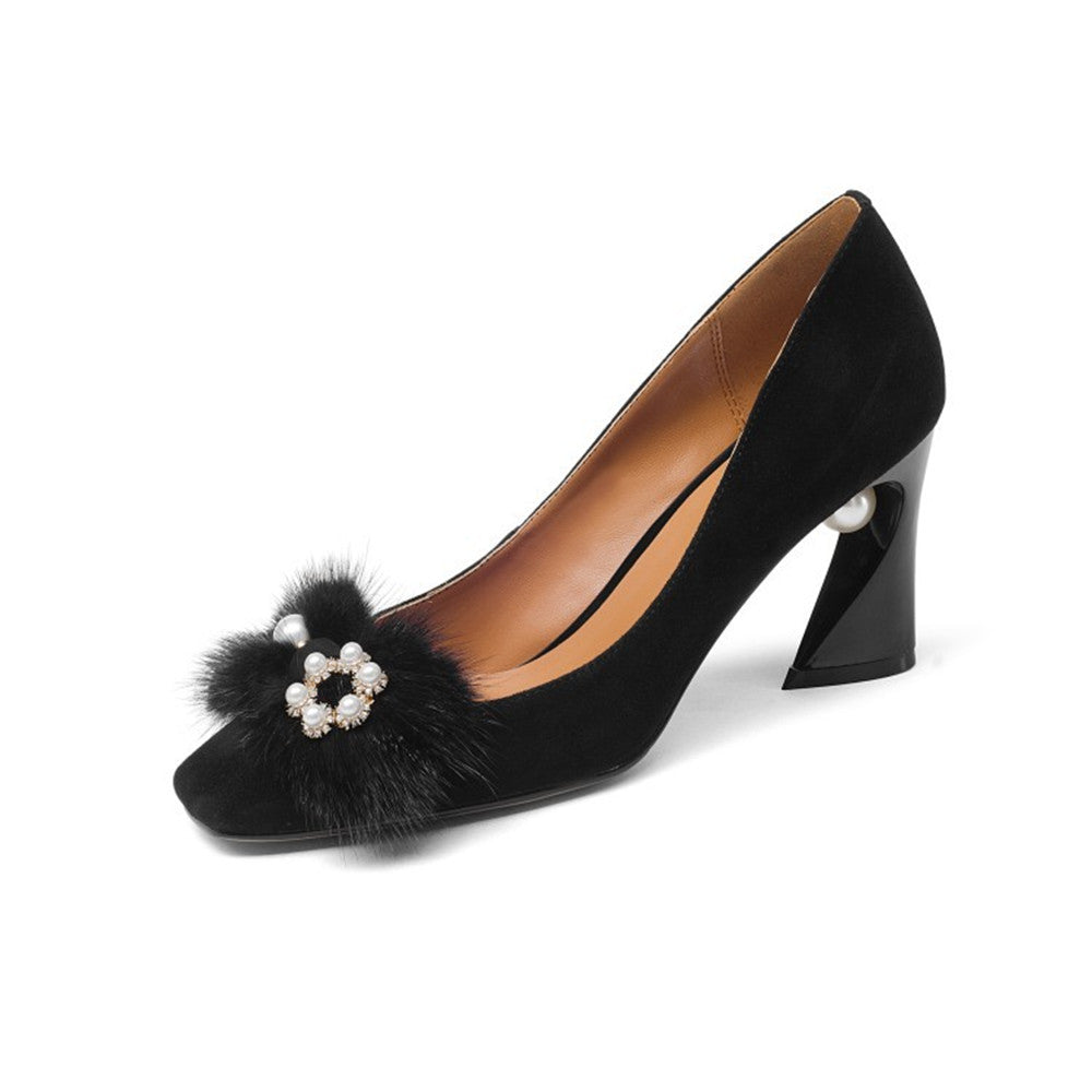 Elegant Square Toe Pumps Heels with Pearl NEW GEW