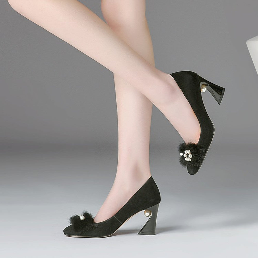 Elegant Square Toe Pumps Heels with Pearl NEW GEW