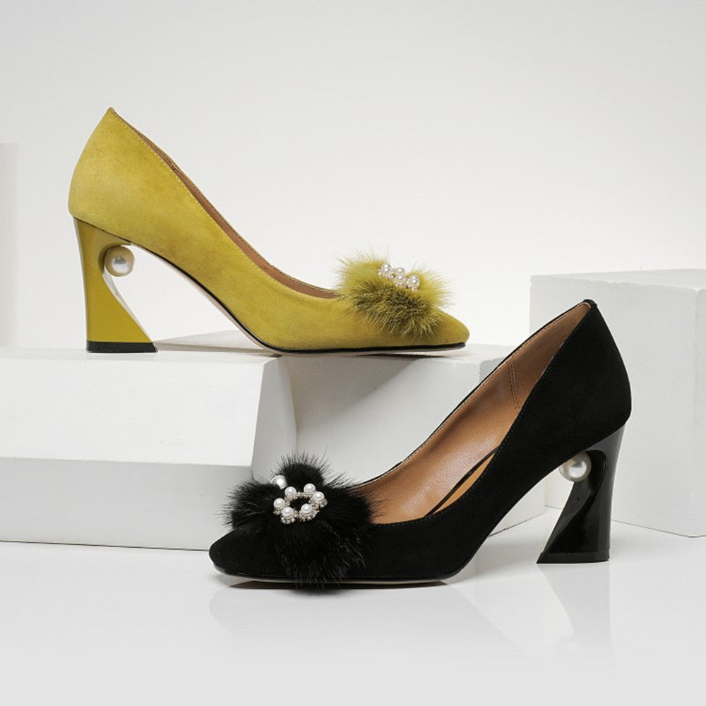 Elegant Square Toe Pumps Heels with Pearl NEW GEW
