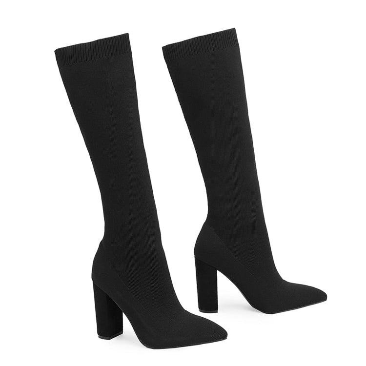 Chunky Heel Pointed Toe Sock Boots Newgew