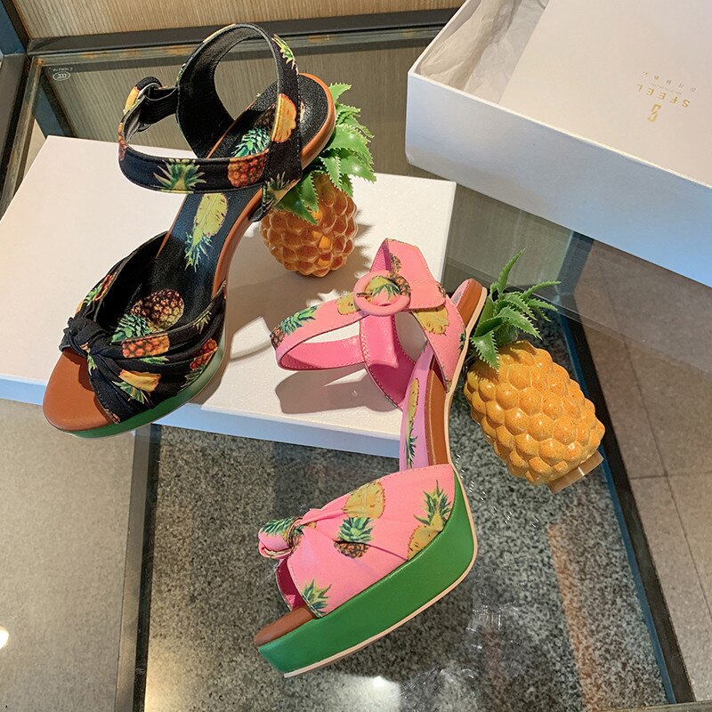 Marion Novelty Heel Fruit Print Platform Sandals newgew