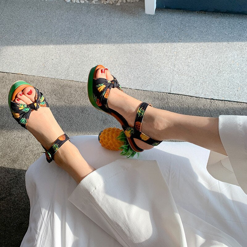 Marion Novelty Heel Fruit Print Platform Sandals newgew