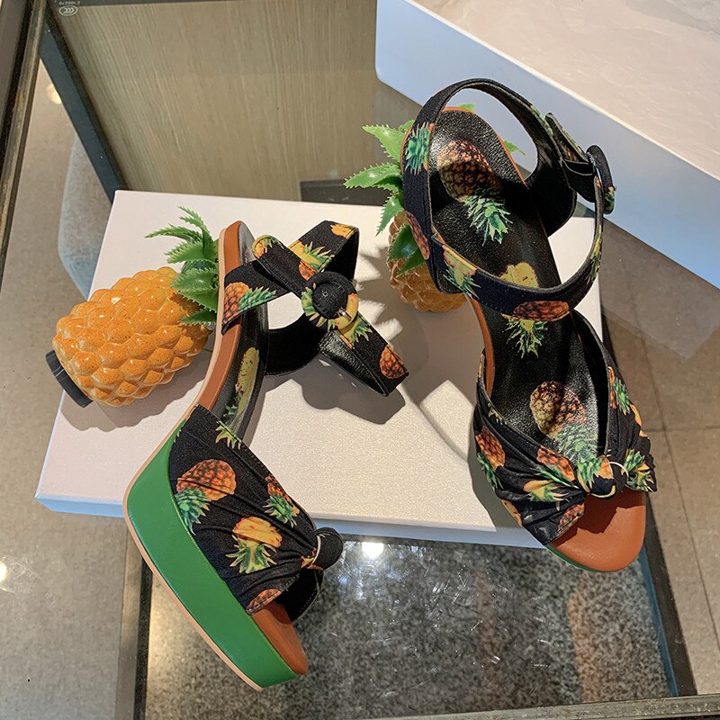 Marion Novelty Heel Fruit Print Platform Sandals newgew