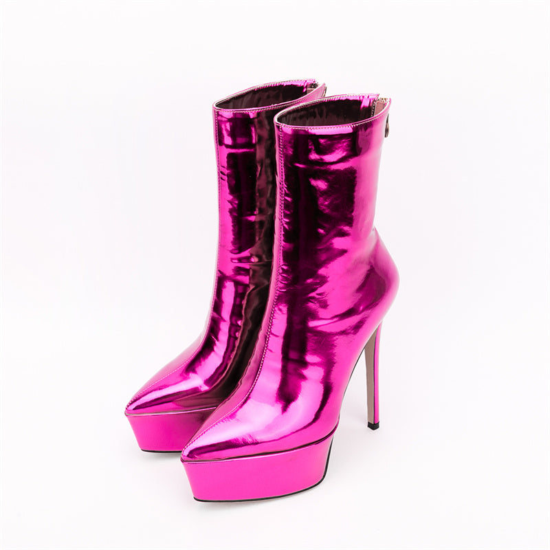 Harlow Stiletto Pink Metallic Boots Newgew