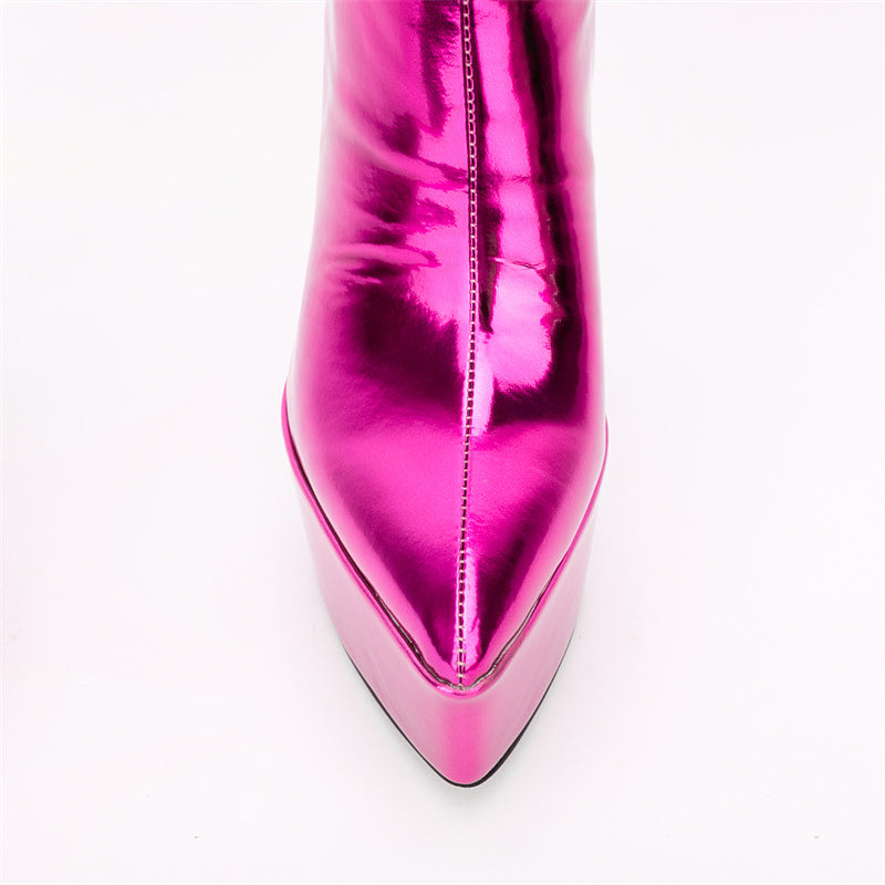 Harlow Stiletto Pink Metallic Boots Newgew