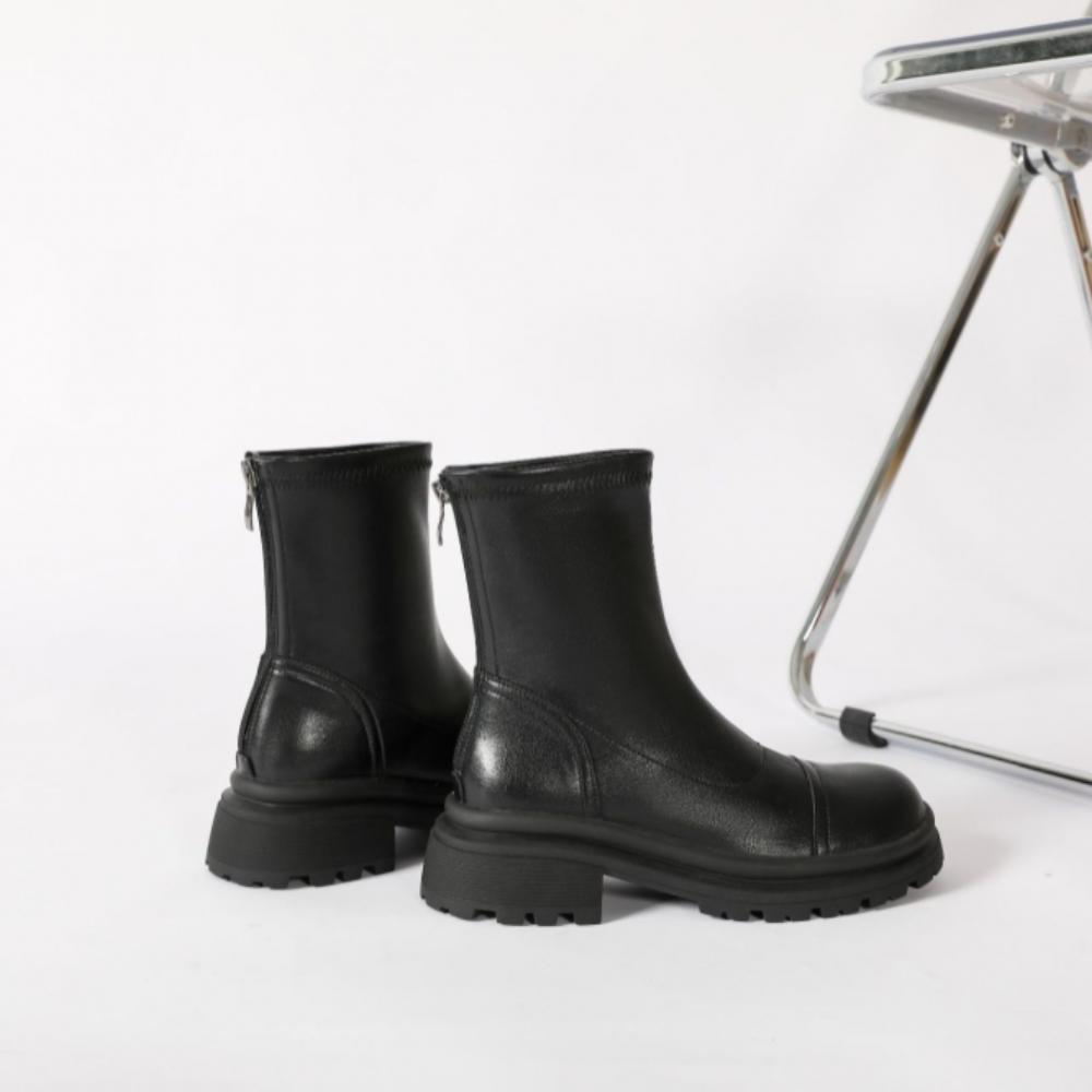 Chunky Heel Back Zipper Short Boots Newgew