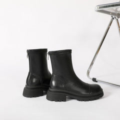 Chunky Heel Back Zipper Short Boots Newgew