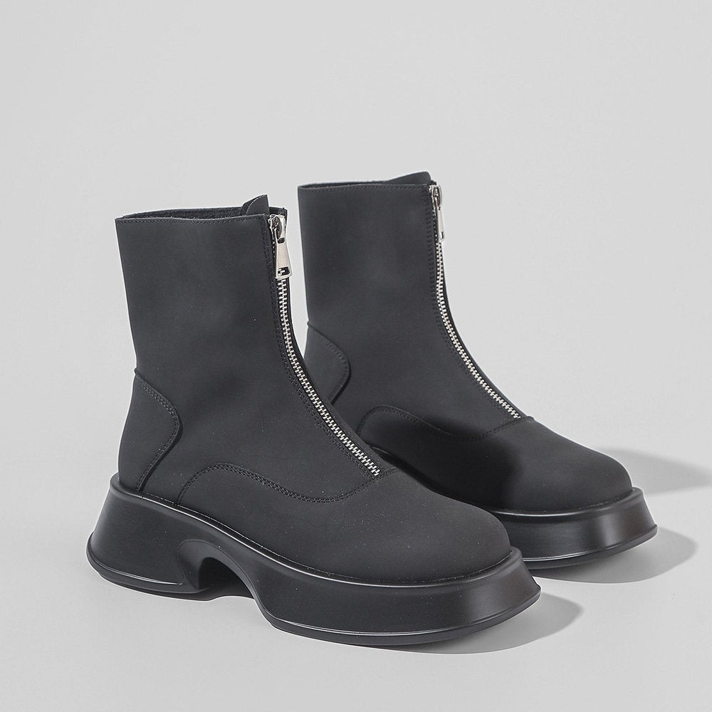 Round Toe Zip Cowhide Short  Martin Boots Zipper Heeled Boots Newgew