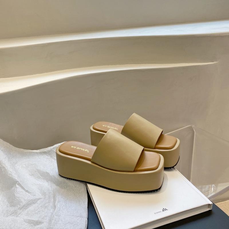 Square-Toe Platform Wedges Slippers Newgew