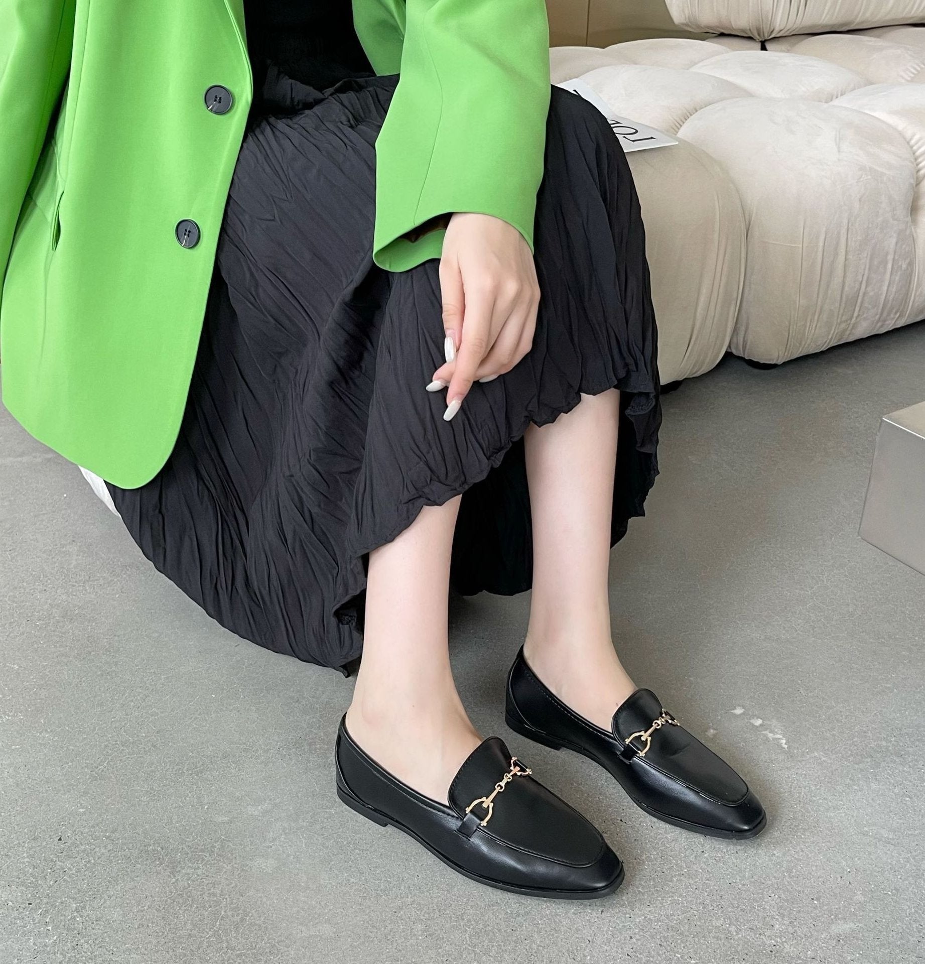 British Style Metal Buckle Loafer Flats Newgew