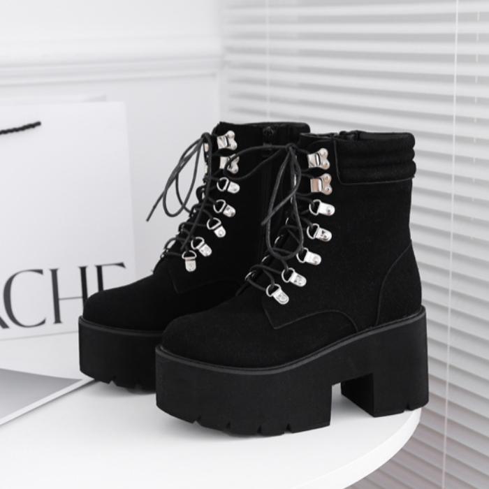 Suede Lace Up Platform Ankle Martin Boots Minimalist Chelsea Boots Newgew