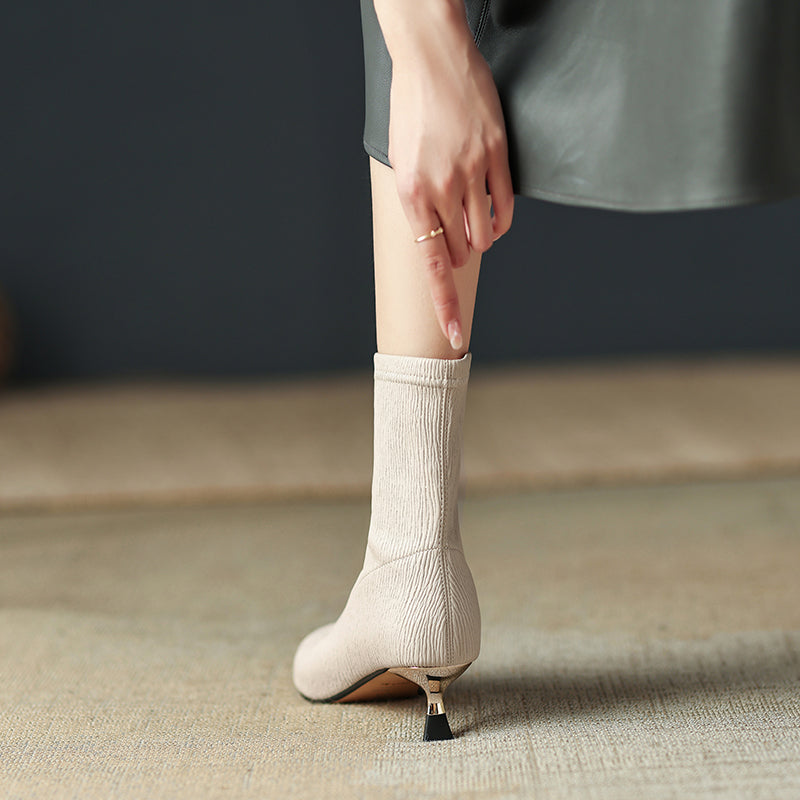 Mara Pointed Toe Beige Boots Womens newgew