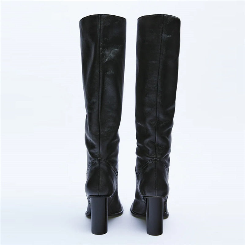 Knee High Boots Leather High Heels Newgew