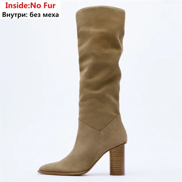 Knee High Boots Leather High Heels Newgew