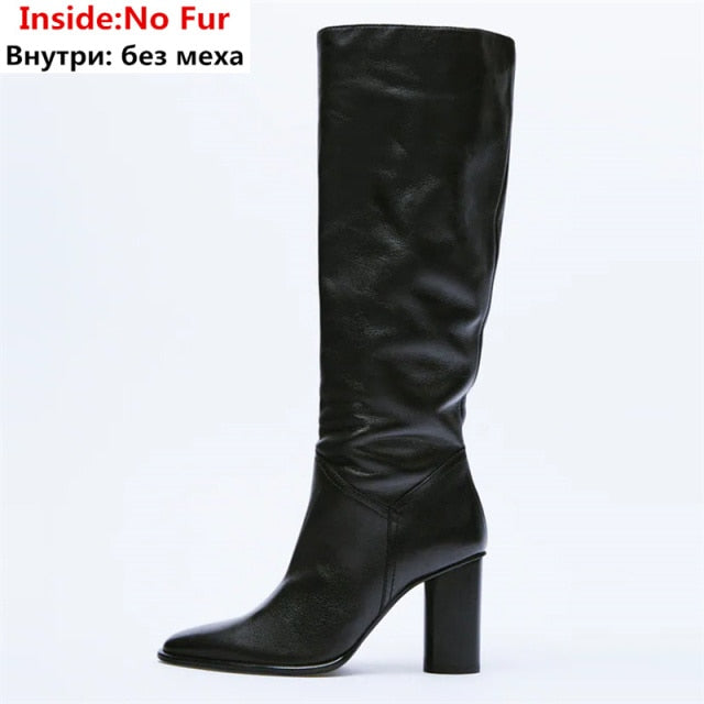 Knee High Boots Leather High Heels Newgew