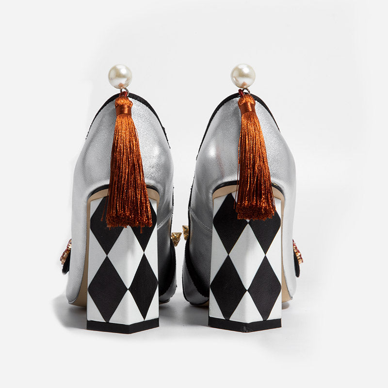 Harmony Fancy Rivet Tassel Chunky Heels Newgew