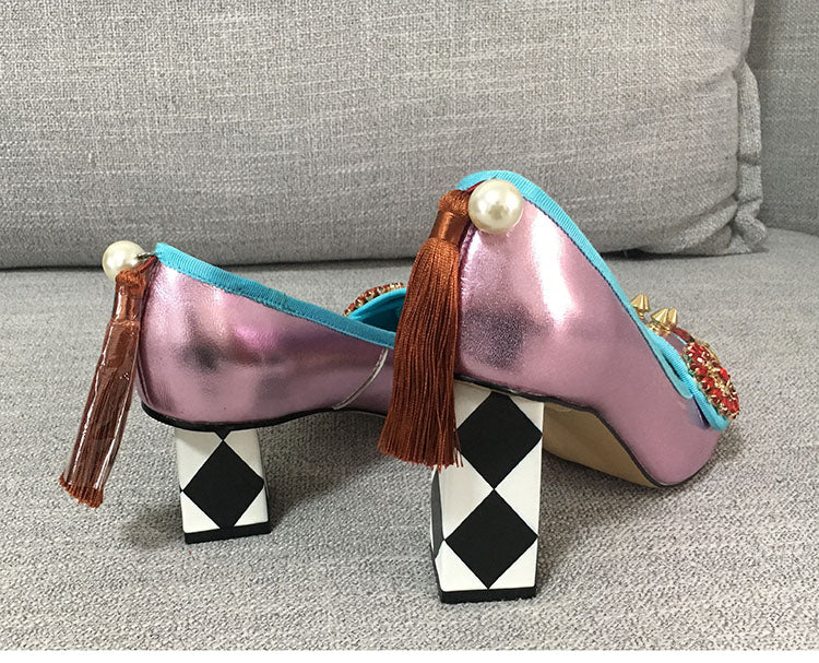 Harmony Fancy Rivet Tassel Chunky Heels Newgew