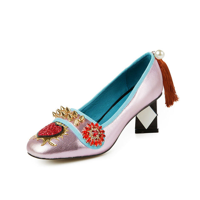 Harmony Fancy Rivet Tassel Chunky Heels Newgew