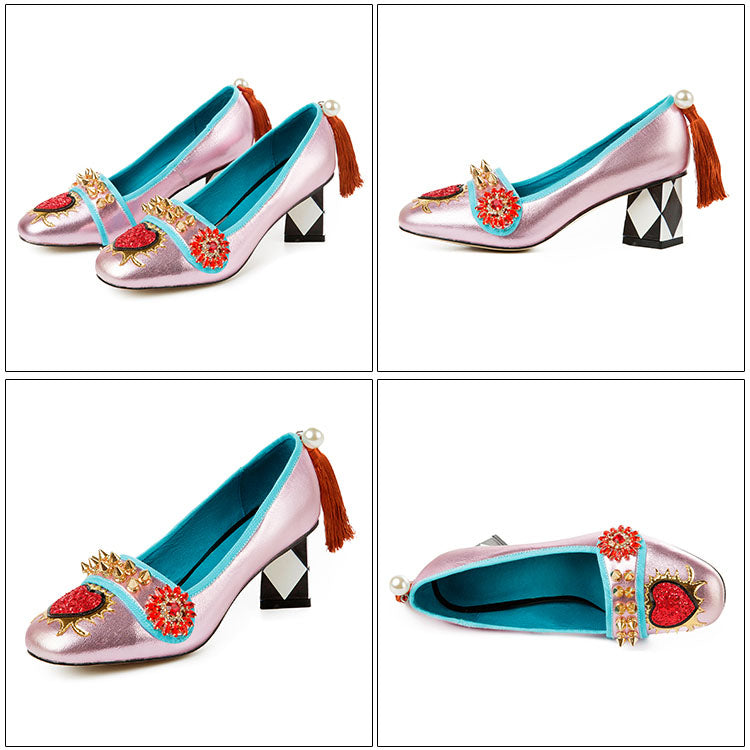 Harmony Fancy Rivet Tassel Chunky Heels Newgew