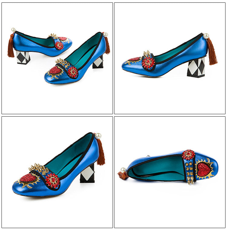 Harmony Fancy Rivet Tassel Chunky Heels Newgew