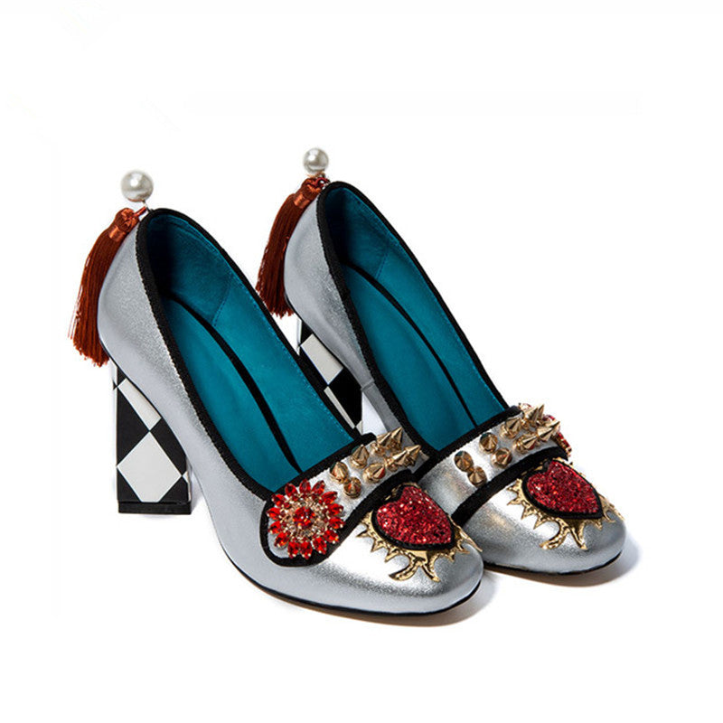 Harmony Fancy Rivet Tassel Chunky Heels Newgew