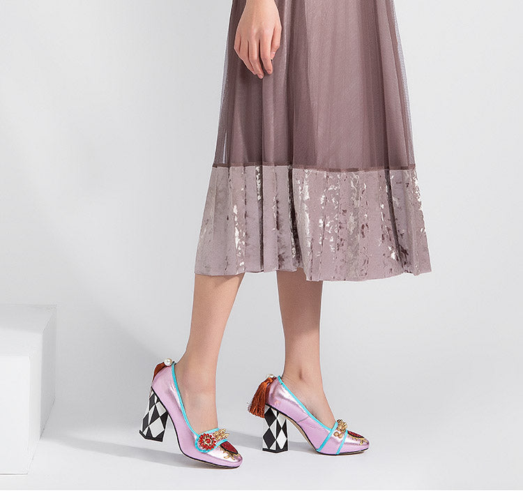 Harmony Fancy Rivet Tassel Chunky Heels Newgew