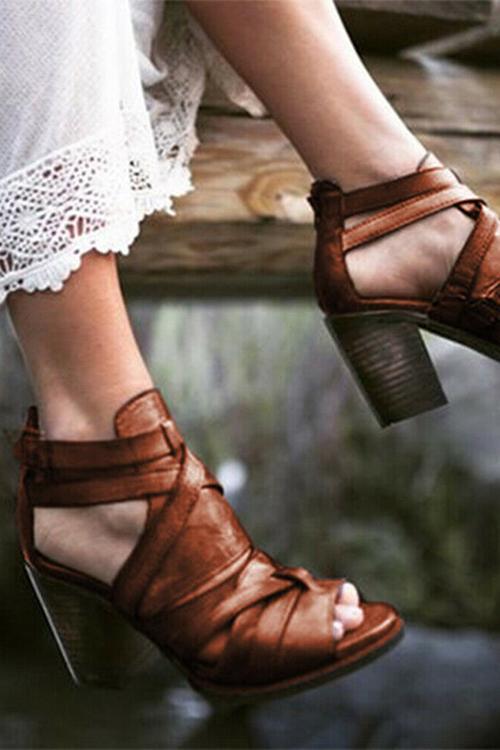 Cutout Zipper High Heel Sandals Newgew