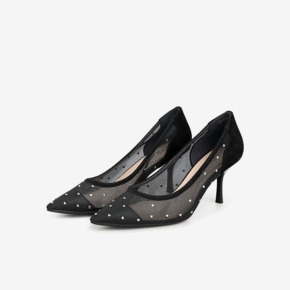 Pointed-Toe Shallow-Mouth Mesh Shoes Newgew